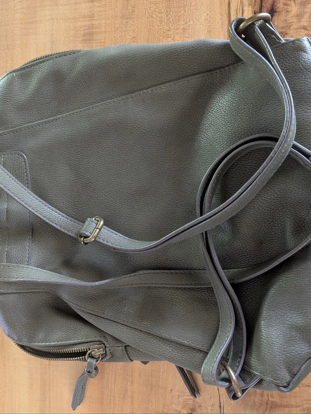 Women's Olive Green Faux Leather Backpack - Sleek Everyday Carry